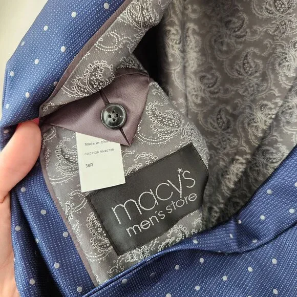 NWT $350 Tallia Blue Blazer Suit Jacket Sport Coat Polka Dot Men's 38 Reg (38R) - Picture 7 of 7